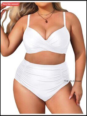 Plus Size Underwire Bikini Two Piece High Waisted Tummy Control Swimsuit